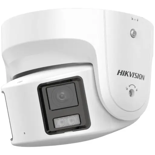 DS-2CD2387G2P-LSU/SL Hikvision - Caméra Turret panoramique 8 MP ColorVu, double capteur 4 mm, 180° FOV, PoE, LED blanche + strobe, audio bidirectionnel, détection humains/véhicules, H.265+, IP67.