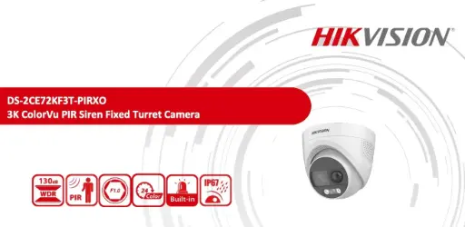 DS-2CE72KF3T-PIRXO Hikvision - Caméra Turret 3K ColorVu avec Dissuasion Active (PIR, Sirène)