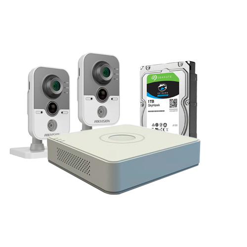 DS-J142I/E04GHGI-B+2+2CAM Hikvision - Kit de 4 caméras de surveillance Turbo HD 2M