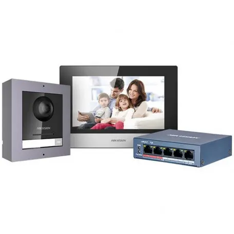 DS-KIS602(B) Hikvision - Kit Interphone Vidéo IP, Portier PoE & Écran 7" Tactile Wi-Fi/PoE avec I/O Alarme