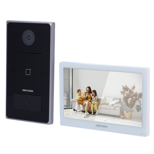 DS-KIS608-P(O-STD) Hikvision – Kit interphone vidéo IP complet avec platine 2MP grand-angle 129° et moniteur tactile 7 pouces, contrôle Hik-Connect