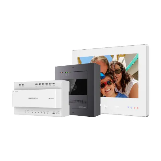 DS-KIS704EY Hikvision - Kit Interphone 2 Wire HD 2 MP, bouton unique, écran 7″ tactile, IP65 IK08